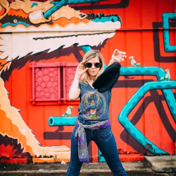 Free People Denim Flares w/chevron pockets⭐️ - Picture 2 of 8